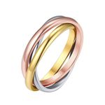 FOCALOOK Tri Color Triple Interlocked Ring for Women Russian Wedding Ring Engagement Jewelry Stainless Steel Smoothing Polishing Fidget Rings Size Y