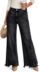 Trendy Queen Women's Wide Leg Jeans Stretchy High Waisted Straight Leg with Raw Hem Baggy Denim Pants Black 18