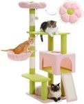 MUTTROS Flower Cat Tree 47.2" Multi-Level Cat Tower with Sisal Covered Scratching Posts, Cute Cat Condo for Indoor Small Medium Cats, Pink Top Perch, Ramp, Fluffy Ball, Pink