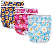 Pet Soft Washable Female Diapers (3 Pack) – Female Dog Diapers, Comfort Reusable Doggy Diapers for Girl Dog in Period Heat (Flower, XS)