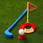 Majik Golf Set Toy for Kids| Golf Set Single Indoor Fun Game Toy for Kids| Indoor and Outdoor Golf Set Toy for Girls and Boys 1 Golf Sticks, Platform Cup and Flag, 2 Balls