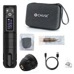 CHUSE Wireless Tattoo Pen Machine, Rotary Tattoo Gun Microblading Pen Permanent Makeup PMU Kit Supplies for Eyebrow Eyeliner Lip with 2,400mAh Battery Wireless Power 4.0mm Stroke (Black)