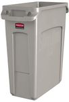 Rubbermaid Commercial Vented Slim Jim Trash Can Waste Receptacle, 16 Gallon, Beige, Plastic, 1971259