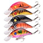 Naiveferry 5Pcs Crankbaits Lures Kit, Crankbait Fishing Lures Kit with Treble Hooks Fishing Lures Tackle Fake Bait Kit Fishing Accessories for Bass Trout Salmon Fishing Lovers