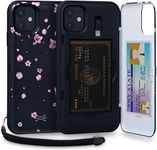 TORU CX PRO Case for iPhone 11, with Card Holder | Slim Protective Cover with Hidden Credit Cards Wallet Flip Slot Compartment Kickstand | Include Mirror, Wrist Strap, Lightning Adapter - Flowers