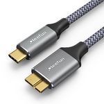 CLEEFUN Micro B to USB C Cable 6.6ft, 10Gbps Micro B to USB C Hard Drive Cable for External Hard Drive, Seagate, WD, Toshiba, Westgate, Camera & More (Grey)