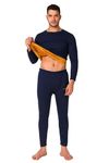 TFA Ooshin | Mens | Thermal Set (Top and Bottom) | Fur Inside | Round Neck | Full Sleeves (XX-Large, Navy)