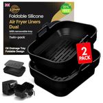 Pack of 2 Air Fryer Silicone Liners for Ninja Dual Air Fryer 7.6L - Multi-Purpose Air Fryer Liners Silicone with Drainage Tray - Ninja Air Fryer Liners, Air Fryer Accessories, Airfryer Accessories