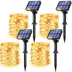 Solar Fairy Lights Outdoor, 4 Pack Total 480 LED Solar String Lights, 8 Modes Solar Twinkle Lights Outdoor Waterproof, Copper Wire Lights for Christmas Garden Tree Yard Party Decorations (Warm White)