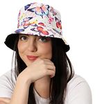 Haute Sauce Women White Butterfly Print Bucket Hat for Outdoor Everyday Wear | UV Protection | Lightweight | Foldable | Packable | Latest Stylish Casual Headwear for Women & Girls