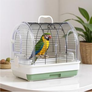 Portable Bird Cage Carrier, Travel Parrot Cage with 2 Perches, 2 Food Bowls and Tray, Metal Parakeet Cages for Small to Medium Sized Birds Cockatiels Lovebirds Canaries Budgies
