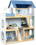 Lil' Jumbl Kids Wooden Dollhouse, 17-Piece Accessories & Furniture are Included, with Balcony & Stairs, 3 Story Easy to Assemble Doll House Toy - Blue