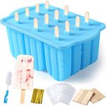 Ice Lolly Moulds,12 Pieces Silicone Ice Lolly & Ice Cream Moulds,Popsicle Mold Set,Reusable Ice Pop Moulds BPA Free Ice Lolly Maker with Wooden 100PCS Popsicle Sticks,50 Popsicle Bags