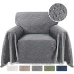 Turquoize Cotton Sofa Cover Couch Cover Grey Couch Protector Sofa Throw Cover for Couches Washable Sectional Sofa Couch Covers for Dogs Feature Geometrical Woven Jacquard Fabric(71"x 91",Chair, Grey)