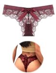 FULLJOYLOVE Women's Sexy Lace Mesh Back Bow Hollow Panties Seamless Knickers Ladies Stretchy Low Rise Bikini Briefs Hipster Lace Underwear for Female Red XL