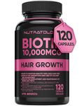 Biotin 10000MCG Hair Vitamins For Hair Growth Women - Promotes Healthy Skin & Nail Growth - Supports Muscle Function - Biotin Supplement - Hair Growth Products for Women - 120 capsules