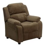 Flash Furniture Deluxe Padded Contemporary Microfiber Kids Recliner with Storage Arms, Wood, Brown, 66.04 x 53.34 x 53.34 cm