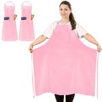 FunChaos 2 Pcs Plus Size Chef Apron, Pink Apron, Unisex Apron with 2 Pockets for Cooking, Grilling, BBQ, Work, Professional Apron for Waiter Artist Hairdresser (Large Size)