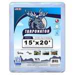 MYCS White Tarp (15'x20') - Multi Purpose - 8x8 Weave, 75 GSM, 6mil, Camping Tarp, Water-Resistant, Grommets Every 3ft, Bâche Blanche, Tarpaulin