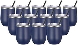 VEGOND Wine Tumblers Bulk 12 Pack, 12oz Stainless Steel Stemless Wine Glass with Lids and Straws, Double Wall Vacuum Insulated Tumbler Cup, Coffee Mug for Cold Hot Drinks