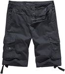 WenVen Men's Big and Tall Cotton Twill Cargo Shorts Outdoor Wear, Charcoal, 48