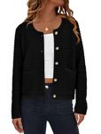 PRETTYGARDEN Open Front Cardigan Sweaters for Women Button Down Long Sleeve Casual Cute Knitted Shirts with Pockets (Black,Small)