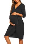 Ekouaer Women's Nursing Robe 3 in 1 Labor Delivery Maternity Dress Hospital Gown Breastfeeding Bathrobes, Black, X-Large