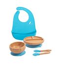 Love Earth ® - Bamboo Baby Weaning Set – 5 Piece Baby Weaning Set Including Suction Plate, Bowl, Spoons, and a Silicone Bib – Eco-Friendly Weaning Set for Babies from 3 Months to 6 Years (Blue)