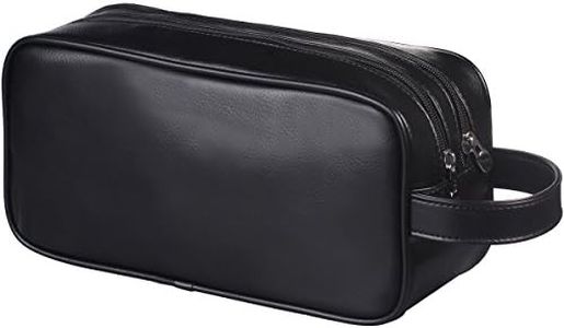 HappyDavid Soft PU Leather Zipped Travel Toiletry Bag Mens Ladies Supply Toiletry Bag Case(Black)