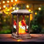 Solar Lanterns, Outdoor Hanging Lanterns, Metal Cardinal Solar Lights, Waterproof Decorative Lantern Garden Decor for Outside Porch Table Patio Yard, Memorial Gifts, Grave Decorations for Cemetery