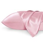 Bedsure Satin Pillow Case Standard 2 Pack- Pink Pillowcase for Hair and Skin 20x26 Inches Satin Pillow Covers with Envelope Closure