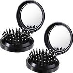 2 Pack Foldable Travel Mirror Hair Brushes Round Portable Folding Pocket Hair Brush Mini Hair Comb Compact Travel Size Hair Massage Comb for Men Women and Girls