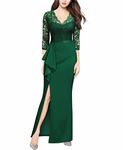MISSMAY Women's Vintage Floral Lace Ruffle Half Sleeve Evening Party Formal Long Dress, Dark Green, XX-Large