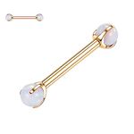 AROWRO 14G Nipple Tongue Piercings Nipple Tongue Rings Nipple Barbells Internally Threaded G23 Titanium Nipple Ring 16mm Gold Barbell Nipple Barbells Nipple Tongue Bars White Opal