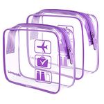 Lermende 2pcs Clear Toiletry Bag TSA Approved Travel Carry On Airport Airline Compliant Bag Quart Sized 3-1-1 Kit Luggage Pouch (Purple)