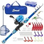 Lanaak Kids Fishing Pole and Tackle Box - with Net, Travel Bag, Reel and Beginner’s Guide - Rod and Reel Kit for Boys, Girls, or Youth (Blue)