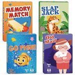 Card Games Go Fish,Old Maid,Slap Jack and Memory Match-4 Decks in 1 Pack,Classic Card Games for Kids Toddlers,Fun Kids Games for Family Party Game Night,Stocking Stuffers Gifts for Boys and Girls