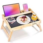 Hallops Bed Trays for Eating and Laptops - Adjustable, Foldable, and Spill-Resistant Bed Table Tray - 2 Media Slots for Phones/Tablets - Lap Trays for Eating on Couch - 2.3" Hx15.7''Lx11''W (Black)