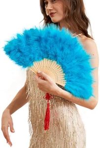 HAPPY FEATHER Handheld Marabou Feather Fan, 1920s Vintage Style Flapper Hand Fan for Costume Party and Dancing-Acid Blue