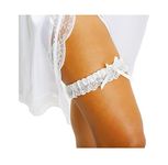 LR Bridal Ivory Bridal Garter with Rhinestone Satin Bow and lace