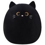 SQEQE Cat Plushie Black Cat Stuffed Animal Kawaii Cat Plushie Pillow Black Cat Shape Design Stuff Toy Gifts for Kids Decor(Black, 10 Inch)