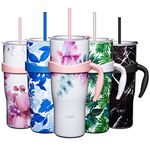 THILY 40 oz Insulated Tumbler with Handle - Stainless Steel Triple Insulated Coffee Travel Mug with Lid and Straws, Keep Drinks Cold for 34 Hours or Hot for 12 Hours, Reusable, BPA Free, Pink Lilies