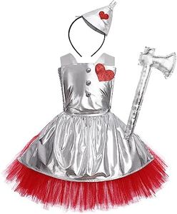 IMEKIS Toddler Halloween Costume Kids: Girl Cosplay Silver Heart Apron Dress Up Headband Axe Accessory Stroybook Princess Baby Movie Character Infant Birthday Party Outfit Silver 3-4T