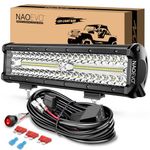 NAOEVO 12 inch LED Light Bar, 300W 30000LM LED Offroad/Driving/Fog Lights LED Bar with Wiring Harness Kit, Spot Flood LED Work Lights for Truck UTV ATV Golf Cart Boat, 1 Pc (White)