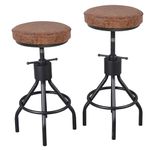 BOKKOLIK Set of 2 Vintage Bar Stools Swivel PU Seat 23-33inch Height Adjustable Rustic Kitchen Island Counter Stool Industrial Office Guest Chair