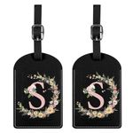 BHAHB 2 Pack Initial Letter Luggage Tag Monogram Luggage Tag PU Leather Suitcase Tags Funny Aesthetic Cute Flower Floral Monogrammed Travel Bag Labels for Women Girls (Letter-S)