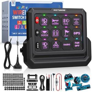 MICTUNING P1s-W 12 Gang RGB Wireless Switch Panel, 328FT 433MHz Remote Range, Up to 4-Panel Sync, Multi-Function Backlit Toggle/Pulsed/Momentary/Strobe Control for Offroad Trucks & Cars, Plug and Play