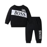 Infant Baby Boys Clothes Pullover Sweatsuit Little BOSS Print Tops Pants 2Pcs Spring Fall Winter Outfits Black 3-6 Months