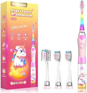 Kids Electric Toothbrush 3-5-6-12, Toddler Toothbrush Girls Electric Toothbrush with Timer Rainbow LED Light Up Sonic Battery Powered Junior Childrens Tooth Brush (Unicorn Pink)