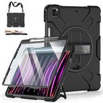 Case for iPad Pro 12.9 2022 6th Generation/2021 5th Gen: Military Grade Silicone Protective Cover for iPad 12.9 2020 Inch 4th Gen W/Pencil Holder - Stand - Handle - Shoulder Strap Black